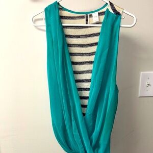 BKE Blue Green Sleeveless Wrap Tank Top